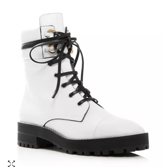 Stuart Weitzman Lexy Round Toe White Leather Lace Up (Combat) Boots - Size 11.5 - Picture 1 of 16